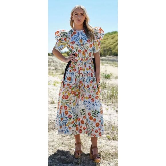 NEW WITH TAGS SHOWSTOPPER BEAUTIFUL JESSIE ZHAO NEW YORK Flower Cotton Midi Dres - Picture 2 of 16